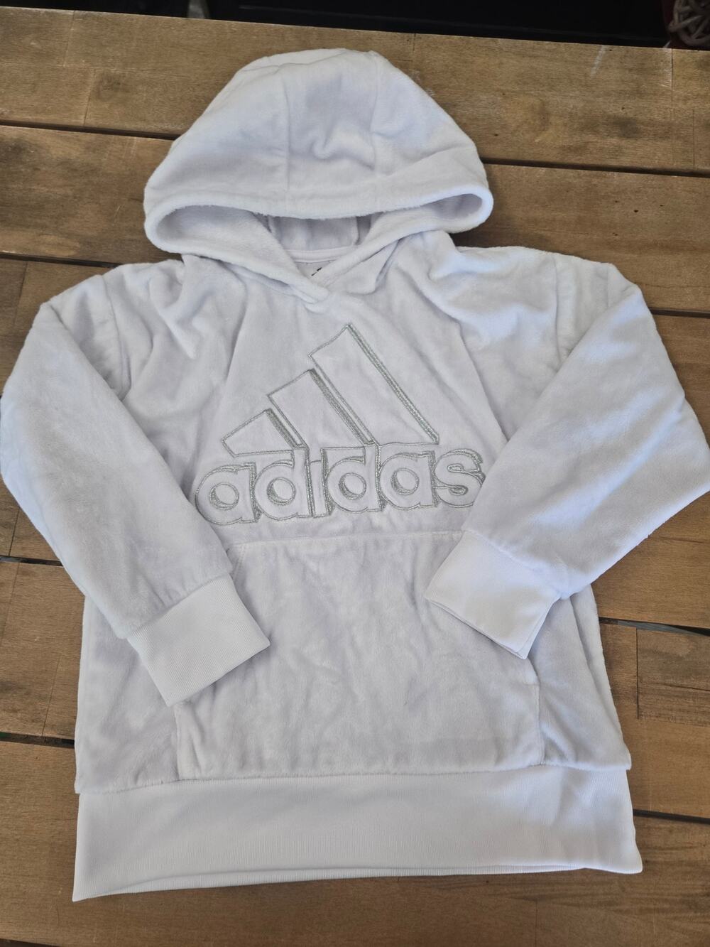 Adidas Cozy Fleece Hoodie White Youth 7 8 Super Soft Pullover